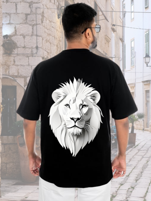 Lion T Shirt Oversized | Unisex Cotton T-Shirt | Navy & Black