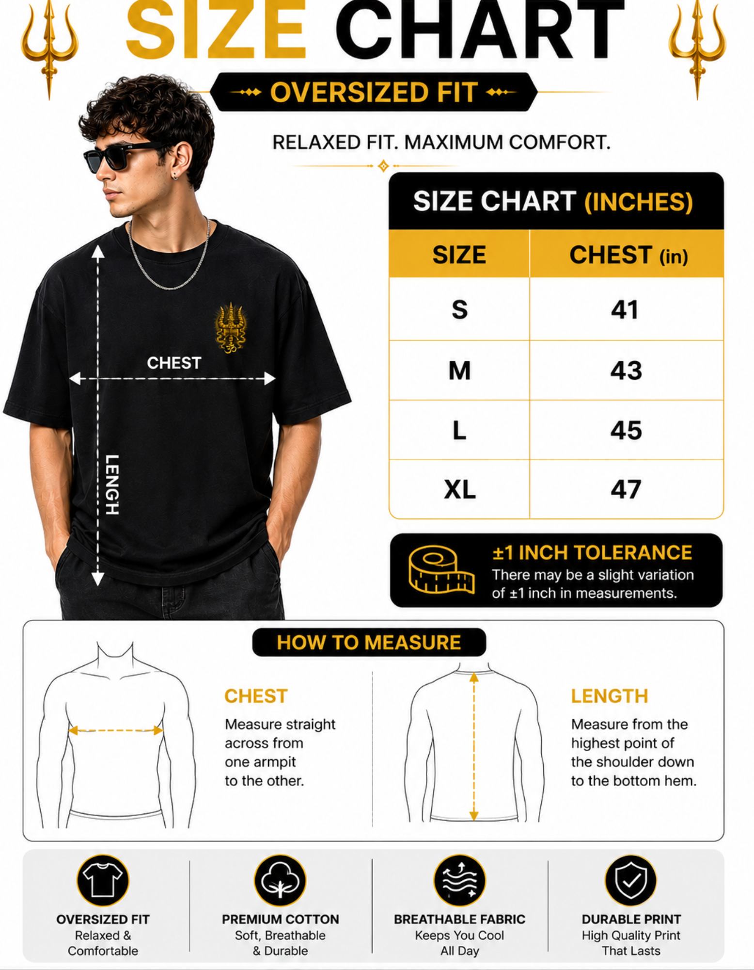 Mahadev Oversized T Shirt for Men Black Shiva Trishul Graphic Cotton Tee - Image 5