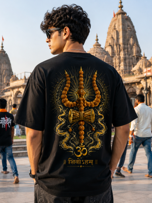 Shiva Trishul back print oversized tshirt