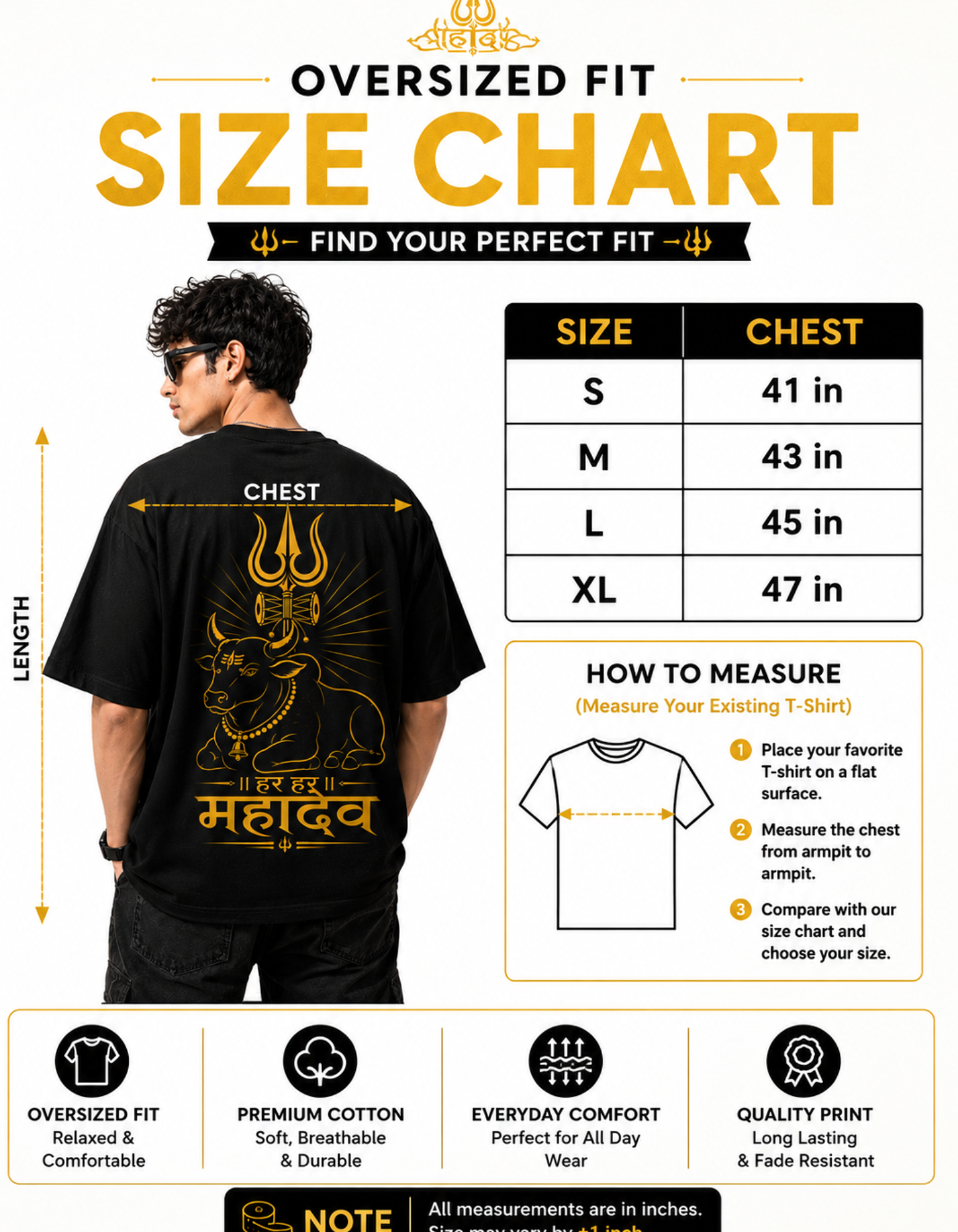 Har Har Mahadev Oversized T Shirt for Men Black Cotton Shiva Graphic Tee - Image 6