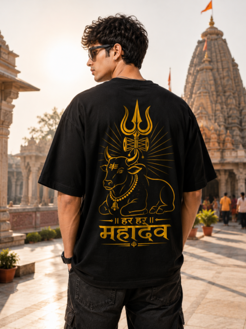 Mahadev oversized tshirt back print with Nandi and Trishul