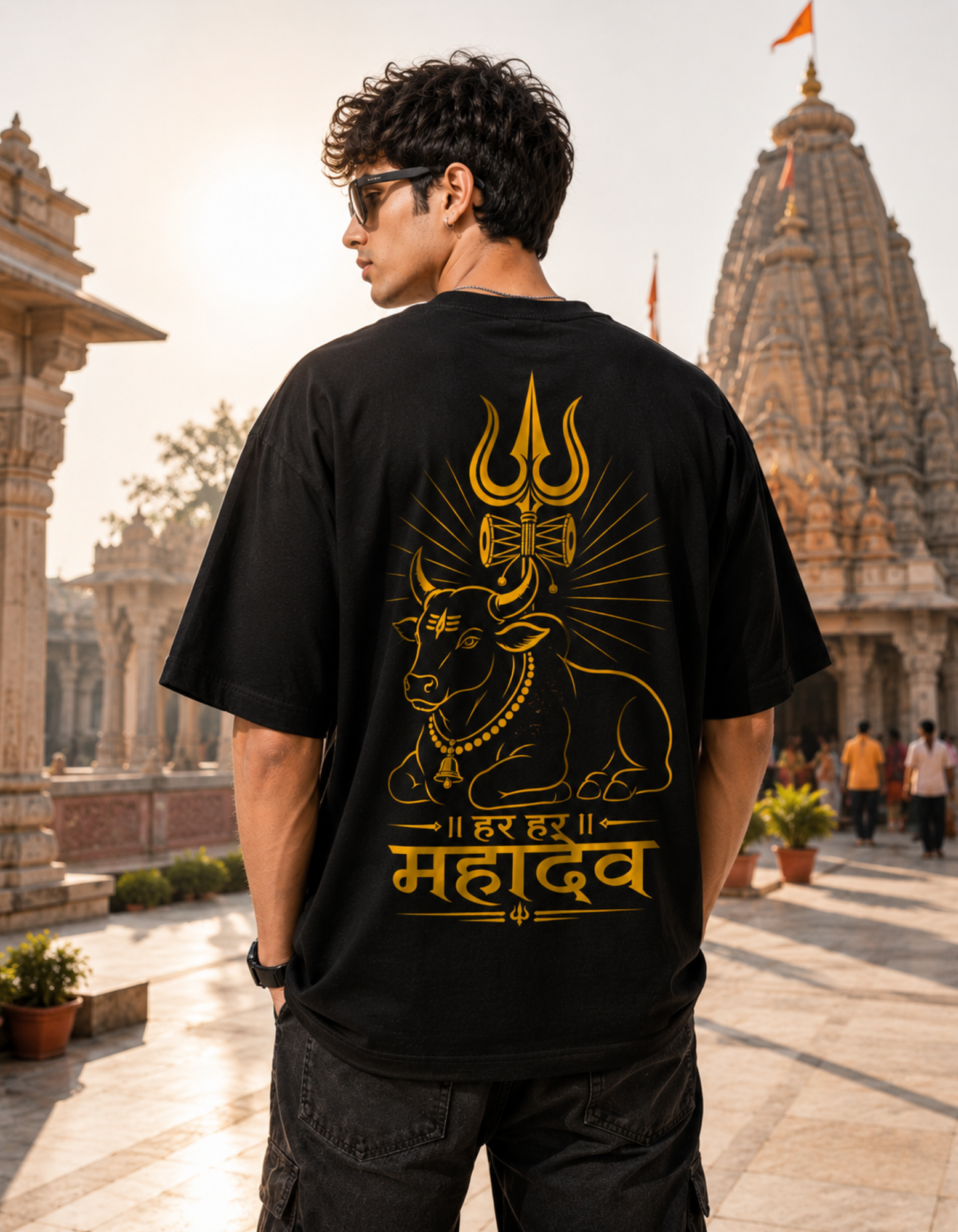 Mahadev oversized tshirt back print with Nandi and Trishul