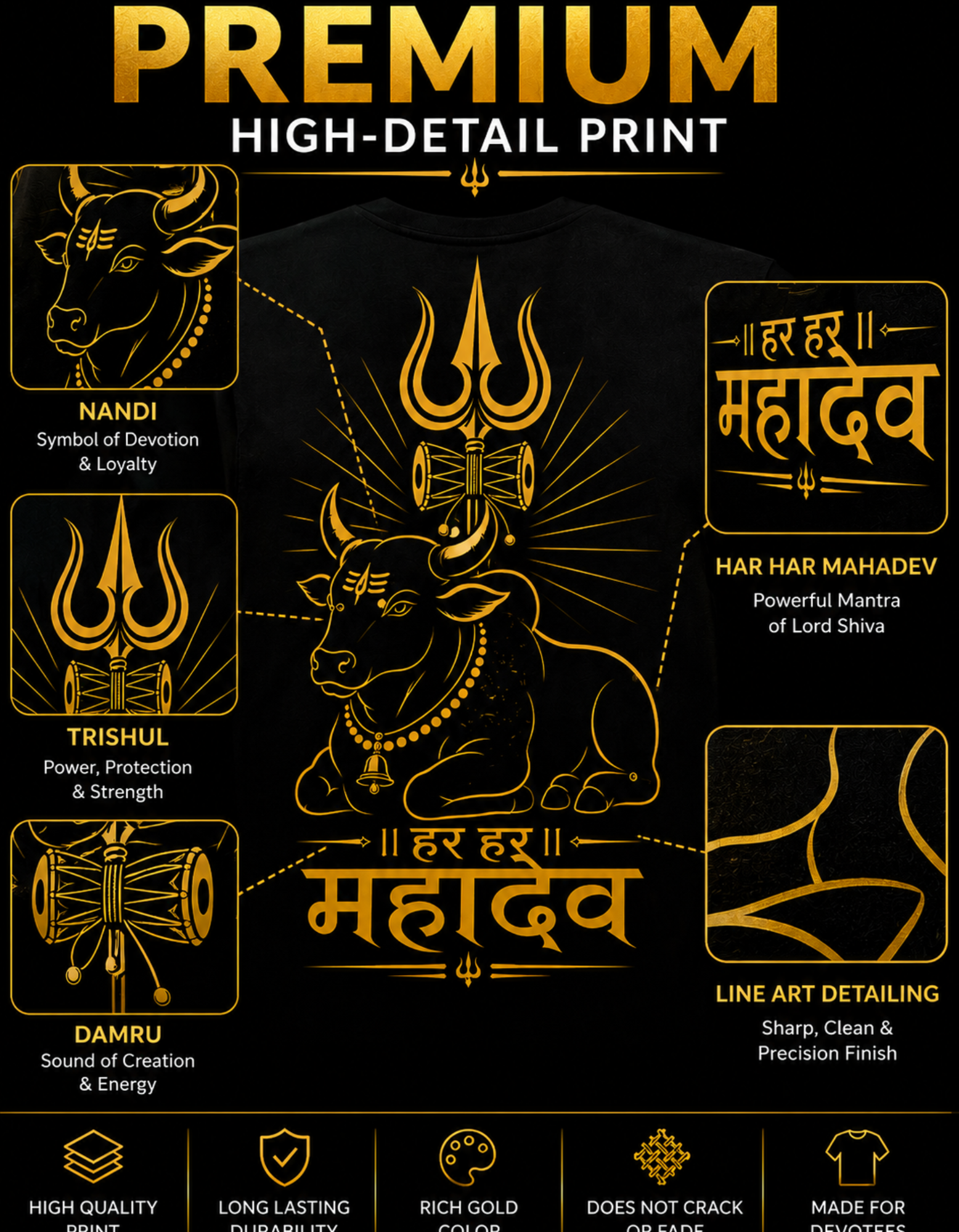 DTF print closeup on Mahadev tshirt