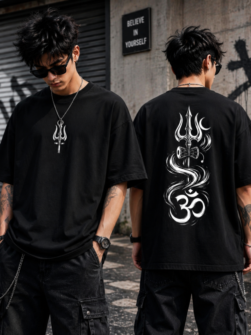 Shiva Trishul Oversized T Shirt Front and Back Print for Men