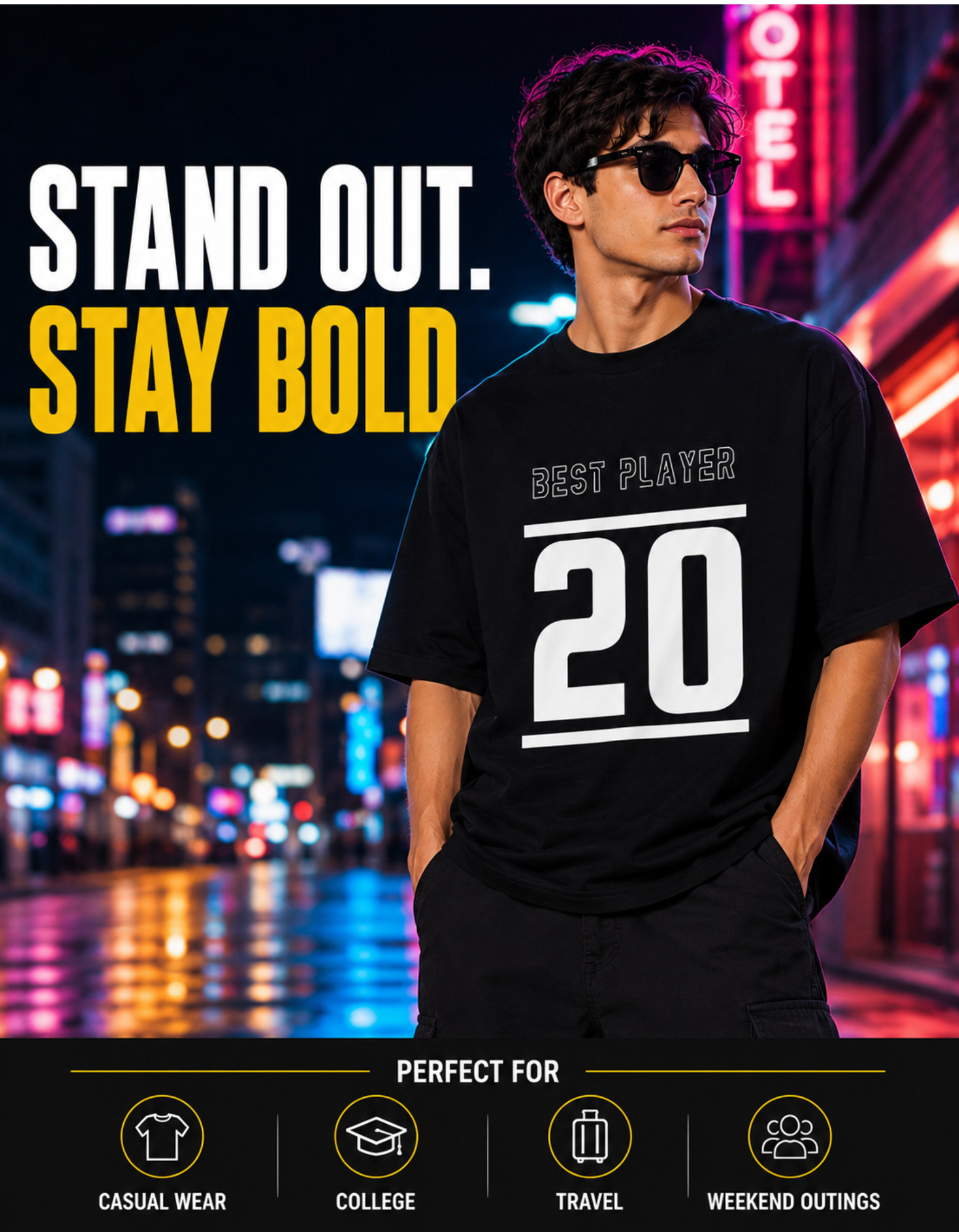 Riwazah Black Oversized Cotton T Shirt for Men | BEST PLAYER 20 Premium Graphic Tee - Image 5