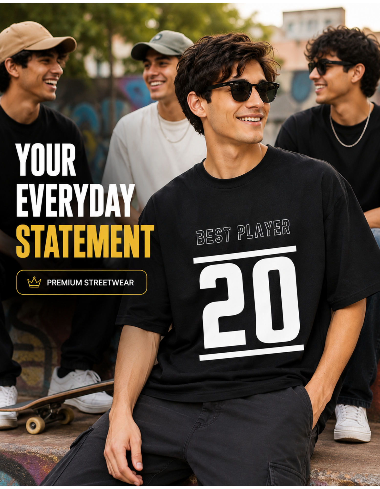 Riwazah Black Oversized Cotton T Shirt for Men | BEST PLAYER 20 Premium Graphic Tee - Image 6