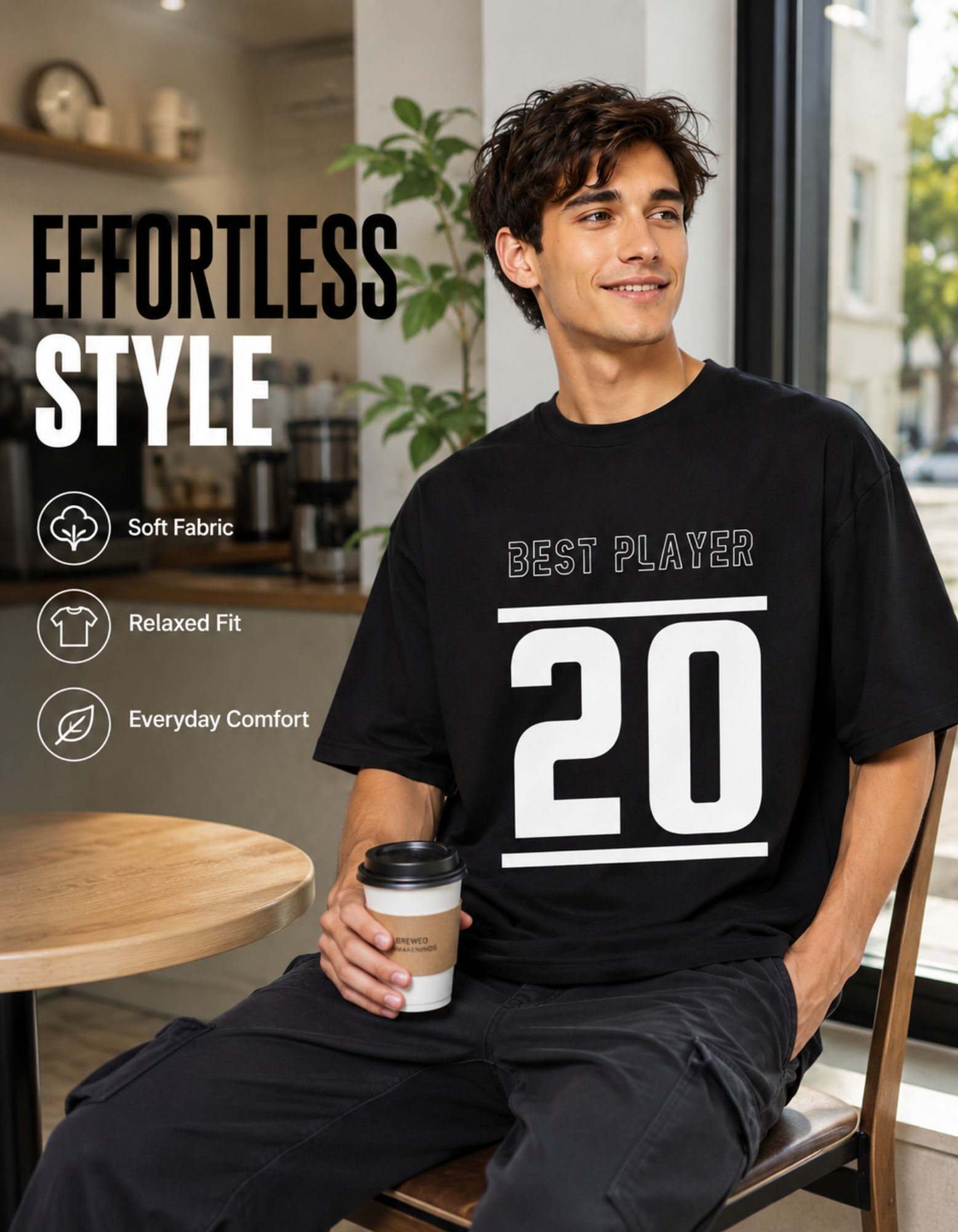 Riwazah Black Oversized Cotton T Shirt for Men | BEST PLAYER 20 Premium Graphic Tee - Image 7