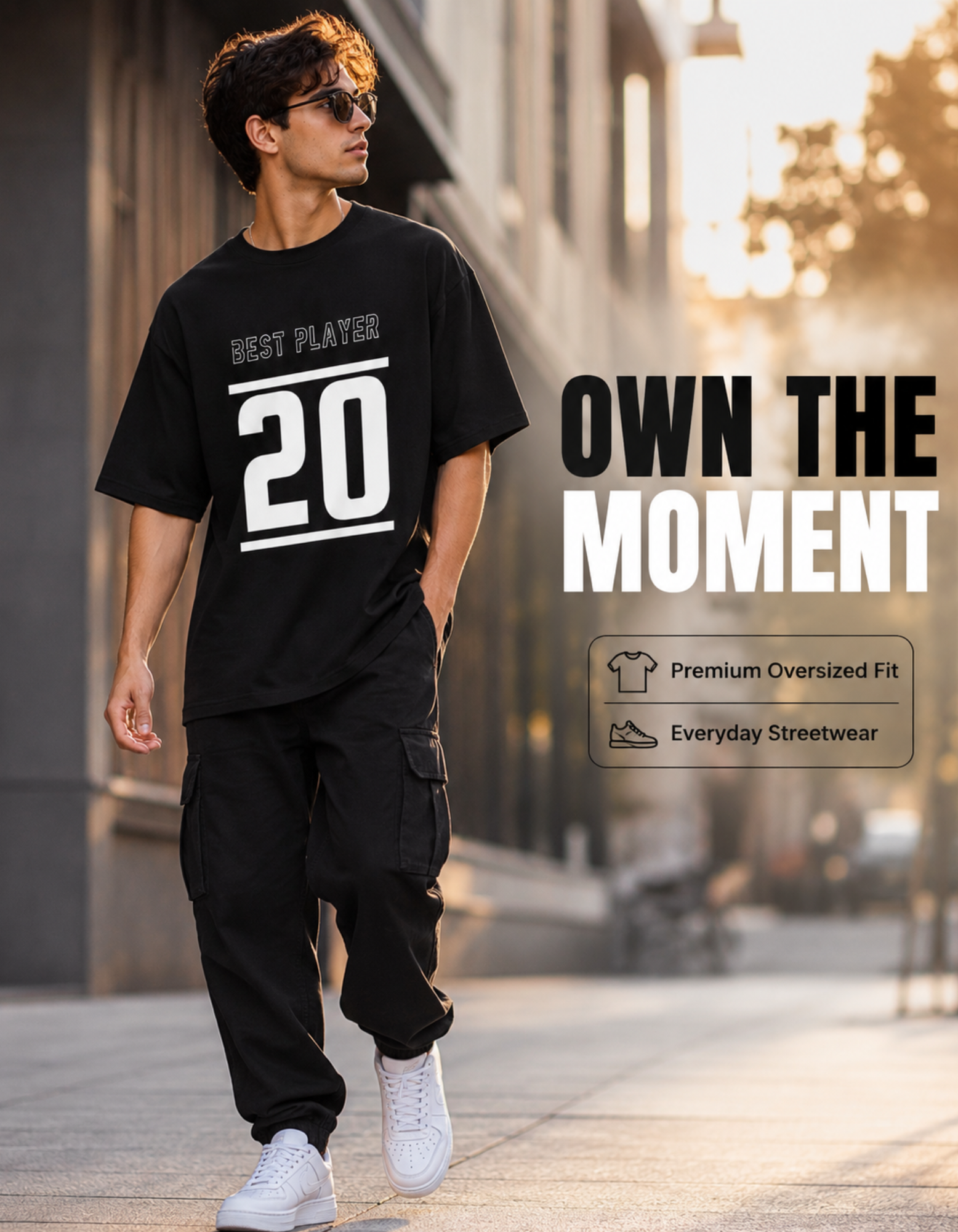 Riwazah Black Oversized Cotton T Shirt for Men | BEST PLAYER 20 Premium Graphic Tee - Image 2